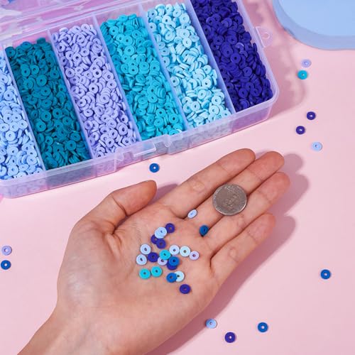 Elecrelive Mix Blue Clay Beads for Bracelets Making, 6mm Flat Round Heishi Spacer Beads Loose Polymer Clay Chips 5640pcs for Chocker Necklace Earring DIY Crafts - color: Deep Sky Blue