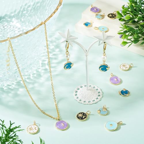 Craftdady Golden Plated Enamel Pendants White Oval Flat Round Dangle Charms for DIY Earrings Necklace Bracelet Making - color: Mixed Color-6 Styles