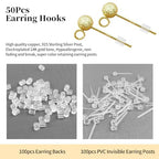 14K Gold Plated Ball Earring Posts Hypoallergenic Earring Studs Ball Ear Pin with 925 Sterling Silver Post for DIY Jewelry Making Findings - color: A Style-14K Gold Dull Polish Ball