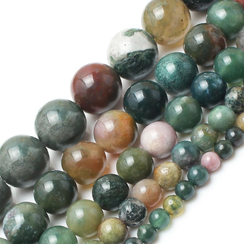 10mm 37pcs Indian Agate Natural Stone Beads for Jewelry Making Supplies, Round Crystal Beads for Bracelets Necklace DIY Crafts - color: Indian Agate, size: 10MM