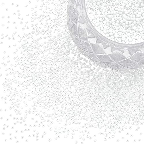 PH PandaHall White Seed Beads, 2000 Pcs 3mm 8/0 Glass Seed Beads Round Small Pony Bead Waist Beads Mini Spacer Beads for Earring Bracelet Necklace Anklet Jewelry DIY Craft Making - color: White-2000 Pcs