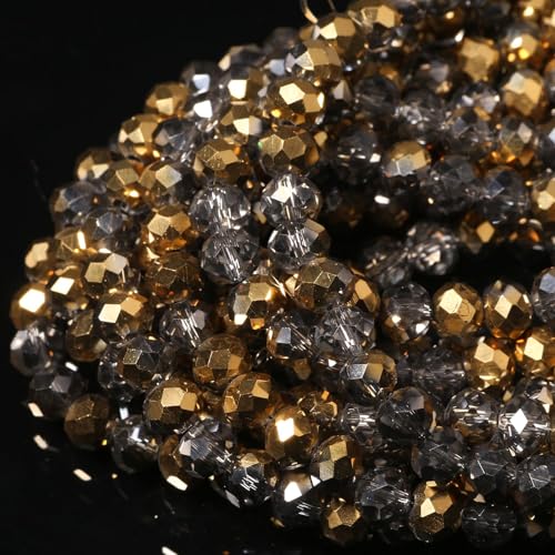 5 Strands 6mm Transparent Gold Half Plated Faceted Rondelle Beads, Songxi Glass Beads for Keychain Making Necklace Earring Jewelry Making for Gemstone DIY Craft Supplies - color: Gold, size: 6mm(5 Strands)