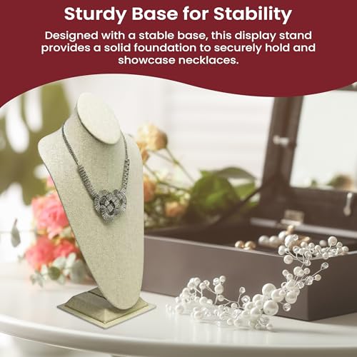 Novel Box Beige Linen Bust Stand Jewelry Necklace Display 8x5x15.5 Inches - Freestanding Travel Necklace Holder Stand - Necklace Mannequin Organizer Stands - Necklace Displays X-Large - color: Beige Linen, size: X-Large