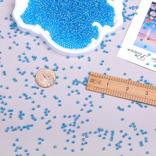 8/0 Glass Seed Beads Bulk, Blue with Silver 3mm Tiny Round Craft Seed Bead, Small Mini Pony Beads for Jewelry Making Bracelet Necklace Wrist Beading Weaving Supplies, 2500pcs - color: Blue with Silver