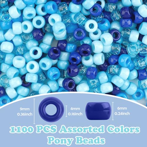 QPIXVB Blue Beads,1100PCS Pony Beads,Small Cute Circle Bead for Crafts Bracelets,Bulk Plastic Pony Bead for Jewelry Making,Necklace Keychain Charms Making Supplies - color: blues beads