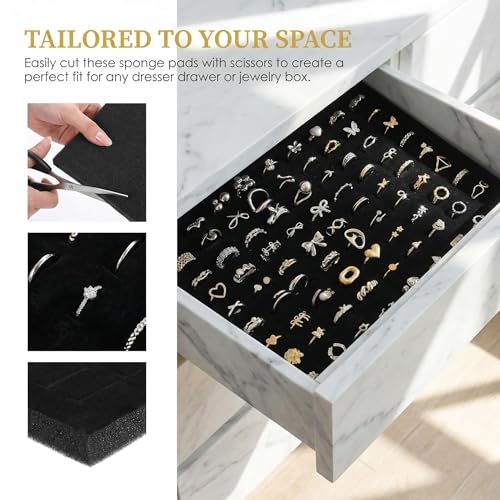 DOITOOL Black Velvet Ring Organizer Foams, 5 Pack Jewelry Box Foams Inserts for Earrings, Sponge Holder Pad, Storage Showcase Display Tray for Jewelry Showcase, Storage Display (11x7in)