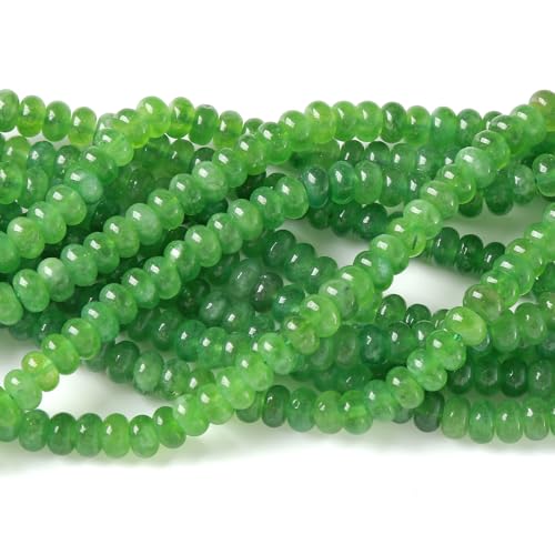 76pcs 5x8mm Natural Stone Green Jade Rondelle Spacer Loose Beads Abacus Disk Stone Round Loose Gemstone Beads for Jewelry Making DIY Bracelet Necklace - color: Green Jade Stone
