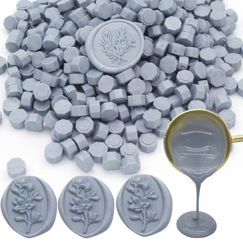 250pcs Wax Seal Beads Dusty Blue, Andotopee Premium Sealing Wax Beads for Stamp Seals, Octagon Seal Stamp Pellets Refill Pack for Wedding Invitation, Letter Envelope, Scrapbook DIY & Bridal Crafts - color: Dusty Blue