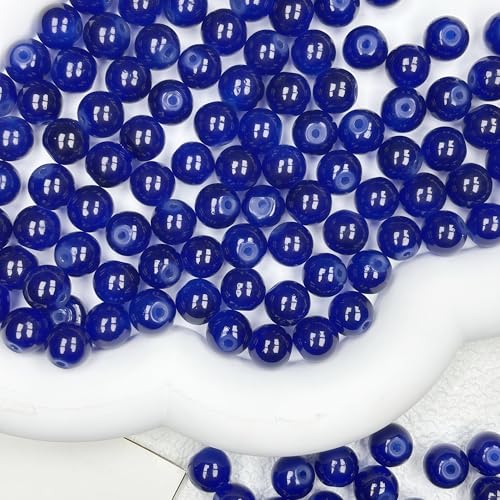 200pcs Glass Beads, 8mm Glass Beads for Barcelet and Jewelry Making DIY (Navy Blue) - color: Navy Blue