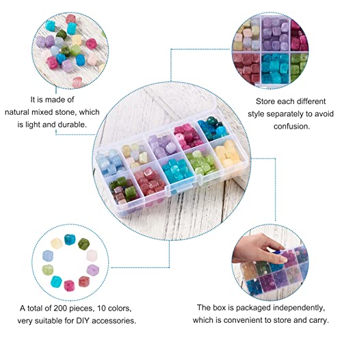 Craftdady 200pcs Natural Stone Beads 7-8mm Smooth Cube Gemstone Loose Beads Mixed Square Healing Crystal Spacer Beads for Bracelets Necklaces Jewelry Making Hole: 0.9mm - color: Mixed Color, Cube