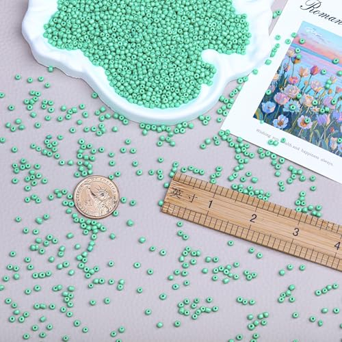 8/0 Glass Seed Beads Bulk, Light Green 3mm Tiny Round Craft Seed Bead, Small Mini Pony Beads for Jewelry Making Bracelet Necklace Wrist Beading Weaving Supplies, 2500pcs - color: Light Green