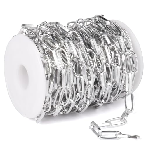 33FT Silver Paperclip Chain Roll 8MM Silver Plated Aluminum Paperclip Link Chains Spool Bulk for Jewelry Making - color: silver, size: 8MM