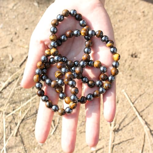 Natural Stone Beaded Necklace 8mm Tiger Eye Black Obsidian and Hematite Buddha bead lucky necklace 26 Inches, Black and Brown Men and women necklaces fift - color: Tiger eye stone with hematite