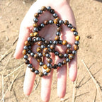 Natural Stone Beaded Necklace 8mm Tiger Eye Black Obsidian and Hematite Buddha bead lucky necklace 26 Inches, Black and Brown Men and women necklaces fift - color: Tiger eye stone with hematite