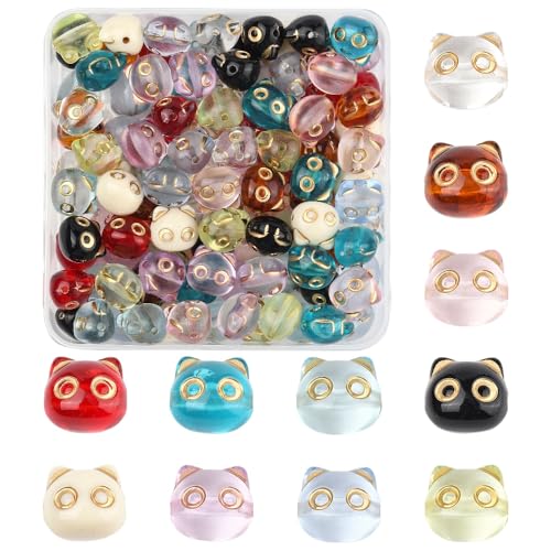 110Pcs Acrylic Cat Head Shapes Mini Cute Beads for DIY Jewelry Bulk Metal Enlaced Cat Animal Spacer Beads for Bracelets Necklaces Earrings Making and Crafting - color: Cat Head- 110 pcs
