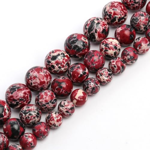 10mm 37pcs Red Black Imperial Jasper Natural Stone Beads for Jewelry Making Supplies, Round Crystal Beads for Bracelets Necklace DIY Crafts - color: Red Black Imperial Jasper, size: 10MM