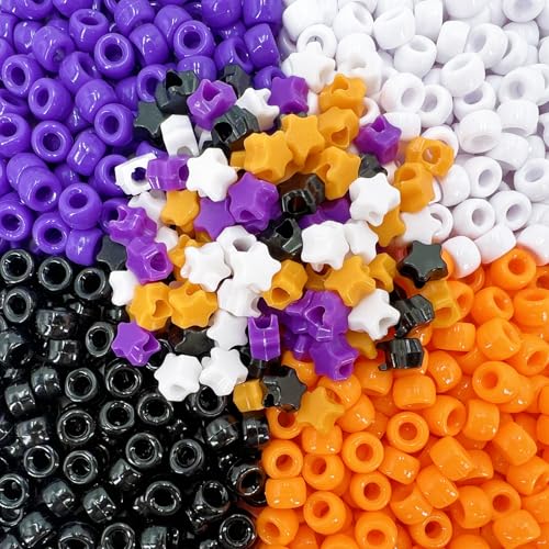 MIIIM 1000PCS 6x9mm Halloween Pony Beads Bulk, 8 Styles Purple Orange White and Black Kandi Beads for Bracelets Making Kit, Hair Braids Crafts for Jewelry Making (Halloween B) - color: Purple Orange White Black