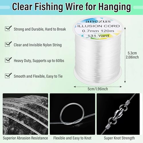 Anezus Fishing Wire for Hanging, Clear Fishing Line Invisible String Strong Monofilament Line for Hanging Decorations and Crafts - style: 0.7mm, 60lb