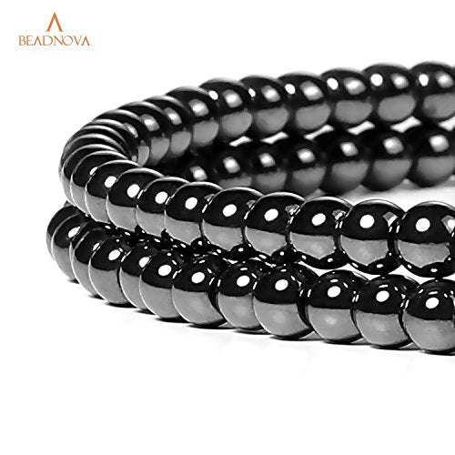 BEADNOVA 4mm Natural Hematite Gemstone Round Loose Beads for Jewelry Making (90-92pcs) - color: 23) Hematite Round Beads, size: 4mm