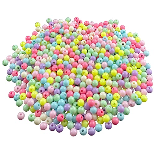 2000pcs Color Beads Acrylic Pastel Round Beads Assorted Multicolor Candy Cute Rainbow Colorful for DIY Jewelry Making Necklace Bracelet 6mm