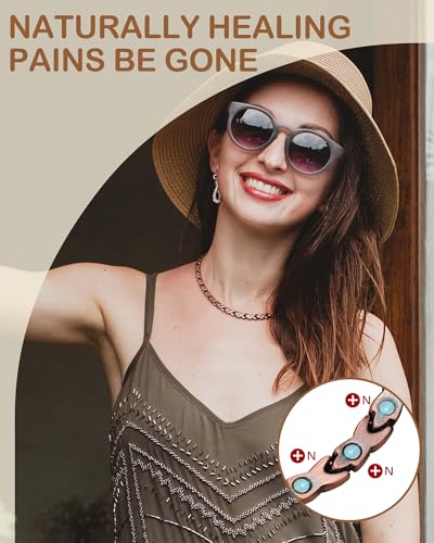 Feraco Copper Necklace for Men Women, 99.99% Pure Copper Magnetic Chains with 3500 Gauss Ultra Strength Neodymium Magnets, Adjustable Jewelry Gift with Sizing Tool - style: Fishtail