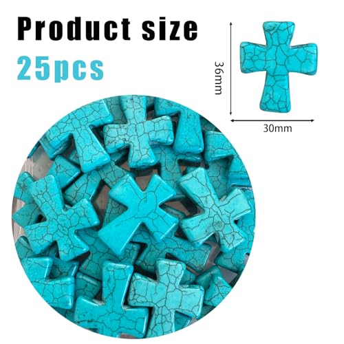 Turquoise Cross Beads for Bracelet Making - 25pcs 30x36mm Natural Semi-Precious Gemstone Loose Spacer Beads for Jewelry, Beading, Earrings & DIY Handmade Crafts - color: Turquoise Cross 30*36mm