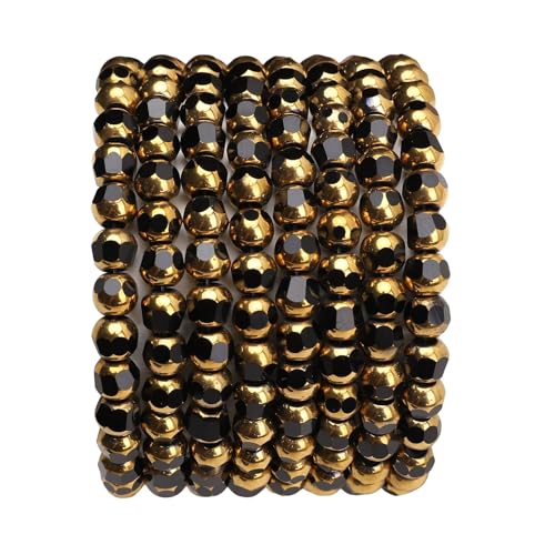 Glass Round Beads Black Octagon Faceted 6x5mm 100pcs Golden Edge Crystal Loose Beads for DIY Craft Jewelry Making - color: Black, size: 6*5mm