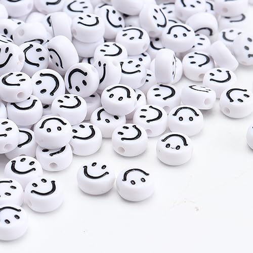 100Pcs Letter Beads - 4x7mm White Round Acrylic Alphabet & Smiley Face Beads for Jewelry Making DIY Bracelets, Necklaces & Key Chains - color: Smiley Face 100Pcs