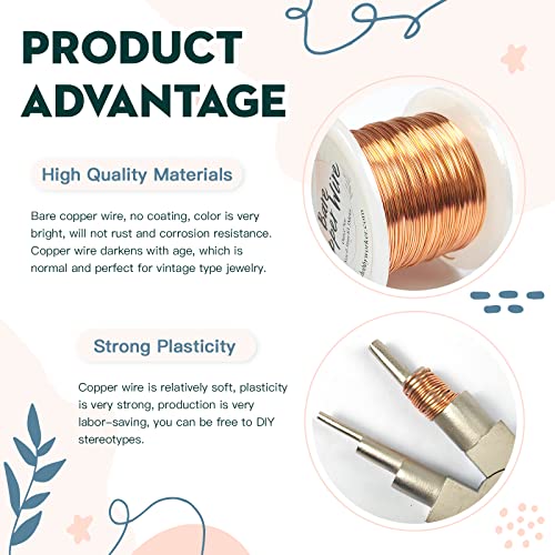 Hobbyworker 24 Gauge Bare Copper Wire 273FT/0.5mm Beading Craft Wire for Jewelry Making - size: 24 Gauge