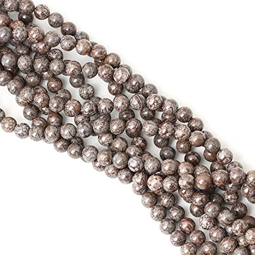 45PCS 8mm Natural Brown Snowflake Jasper Gemstone Round Stone Loose Beads for Jewelry Making 1 Strand 15" - color: Brown Snowflake, size: 8mm