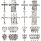 SUNNYCLUE 1 Box 48pcs 8 styles Easter Rosary Charms Metal Rosary Crucifix Bulk Assorted Tibetan Style Alloy Antique Silver Chandelier Link Connector Charm Pendants Bulk for Jewelry Making Women Adults - style: Rosary Charm 1