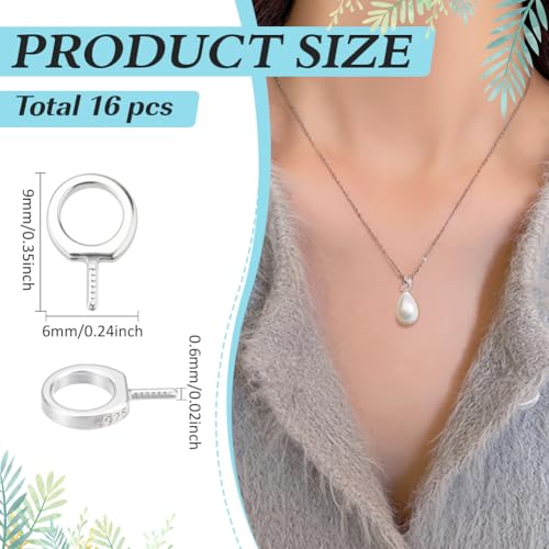 16Pcs 925 Sterling Silver Screw Eye Peg Bails Cup Pearl Peg Bails Eyelet Hooks Eye Screws Connectors for Jewelry Making Adult DIY Half Drilled Beads Craft 9x6x1mm