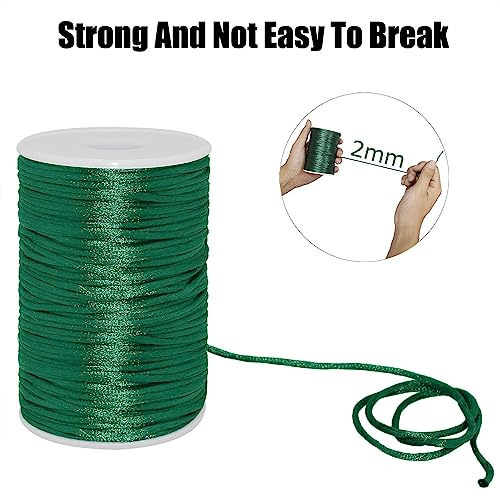 2mm x 100 Yards Quality Rattail Nylon Satin Cord Roll, Kumihimo Rattail, Chinese Knot (Green) - color: Green