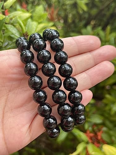 GAF TREASURES Grade A ++ Gemstone Round Bead Adjustable Bracelet 10mm, Genuine Crystal Bead Bracelet, Gift for Men & Women - color: Black Obsidian