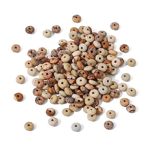 BEADIA Natural Brown Picture Disk Stone Beads 4x2mm 160pcs Rondelle Loose Semi Gemstone Beads for Jewelry Making Design - color: Brown Picture