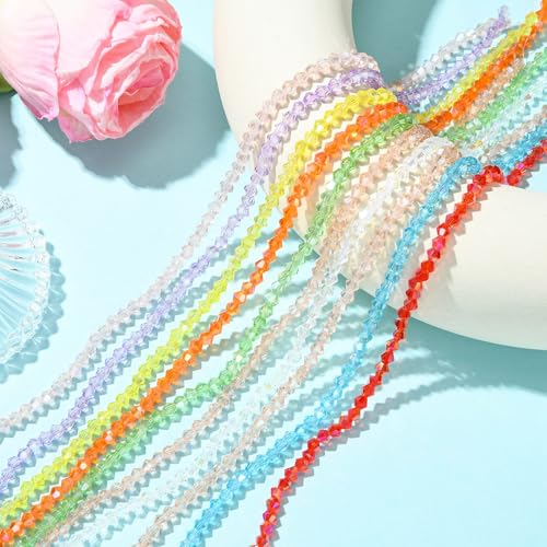 Stiesy 4mm Bicone Crystal Beads 10 Strands, Electroplated Faceted Bicone Glass Beads Spacer for DIY Jewelry Making, Bracelet Stringing and Craft Supplies - color: Bicone-10 Colors-10strands