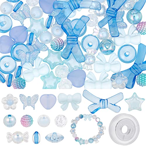 SUNNYCLUE 150Pcs 13 Style Acrylic Assorted Candy Beads Round Color Flower Beads Pastel Candy Star Heart Butterfly Round Spacers for Jewelry Making Women Adult DIY Bracelet Necklace Crafts - color: 150pcs Blue Beads Acrylic Bead