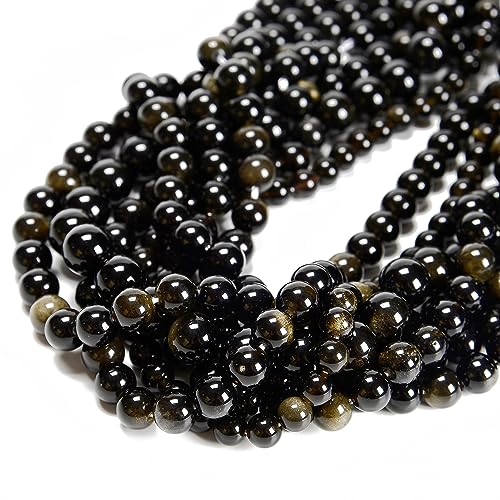 61Pcs Black Golden Obsidian 6mm Beads Natural Stone Round Gemstone Genuine Real Stone for DIY Bracelet Jewelry String Making - color: Black Golden Obsidian, size: 6mm