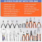 22-Piece Pliers Tool Set with Portable Tool Bag, Full Assortment of Pliers Essential Home Repair & Workshop Kit, Great Gift Idea for DIY Enthusiasts and Homeowners Father's Day
