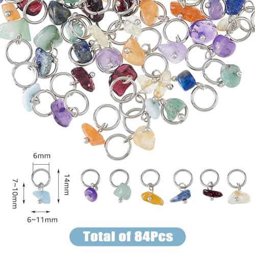 SUPERFINDINGS 84Pcs 7 Colors Natural Stone Pendants Mixed Gemstone Charms with Silver Stainless Steel Jump Ring Mixed Color Dangle Charms for Earring Necklace Bracelet Jewelry Making 14mm - color: Silver