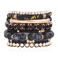 RIAH FASHION Multi Color Stretch Beaded Stackable Bracelets - Layering Bead Strand Statement Wrap Bangles - color: Boho Mix - Black, size: 7.0 Inches Length