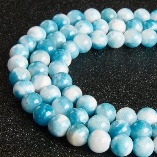 60pcs 6mm Natural Blue White Jade Beads Gemstone Beads Round Loose Beads for Jewelry Making - color: Blue White Jade, size: 6mm
