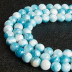 45pcs 8mm Natural Blue White Jade Beads Gemstone Beads Round Loose Beads for Jewelry Making - color: Blue White Jade, size: 8mm