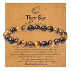 MAIBAOTA Healing Crystal Bracelet for Women Men, 8/4 mm Natural Stone Beaded Bracelets, Jewelry Birthday Gifts, Round Gemstones Stretch Bracelets - color: Brown-Tiger Eye, size: 8 mm