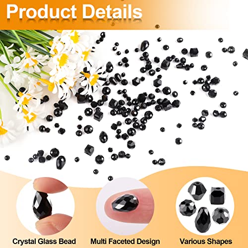 Crystal Beads, 600pc Rondelle Jewelry Glass Beads Bulk, Assorted; 4/6/8mm Black - color: Black