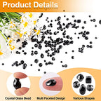 Crystal Beads, 600pc Rondelle Jewelry Glass Beads Bulk, Assorted; 4/6/8mm Black - color: Black