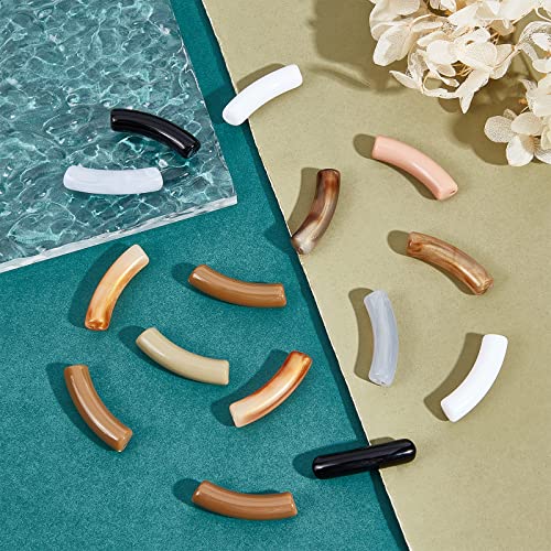 PH PandaHall 80pcs Opaque Acrylic Tube Beads, Curved Noodle Slide Beads Spacer Loose Bead Long Tube Charm Bead for DIY Bracelet Jewelry Making Craft Supplies, Hole: 1.8mm - color: Brown Color