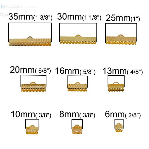 10 Set Ribbon Clamp Crimp Ends Beads Flat Cover with Lobster Claw Swivel Clasps Extension Chain Jump Rings Cords End Caps String Leather Clip Foldover Necklace Bracelet Connectors (Gold Crimp 30mm) - color: Gold crimp 30mm