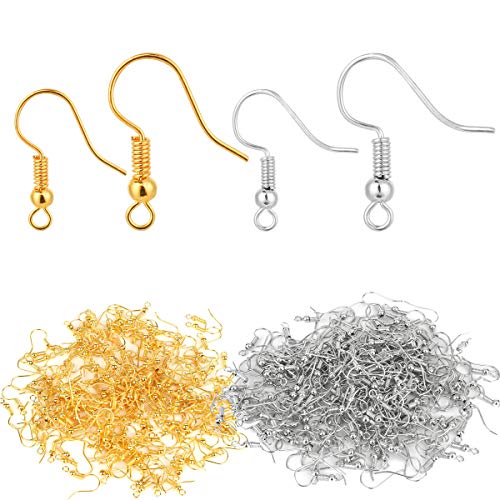 Bylion 400 Pieces Stainless Steel Earring Hooks, Fish Hooks, French Wire Hooks, Coil and Ball Style Nickel-Free Ear Wires for Jewelry Making, Silver - color: Silver