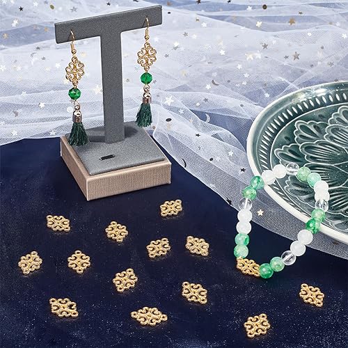 SUNNYCLUE 1 Box 100PCS Flower Connectors Connector Charms Gold Flower Hollow Chandelier Components Connectors Links Double Sided Charms for Jewelry Making Charms Earrings Necklace Bracelets DIY Crafts